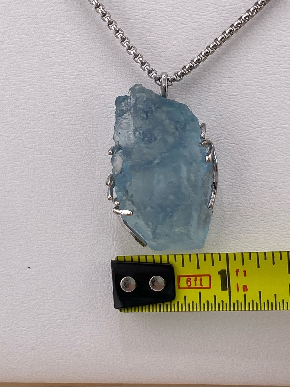 Natural Raw Aquamarine Crystal Pendant Necklace - Silver - The Gem Studio - Picture 4 of 5